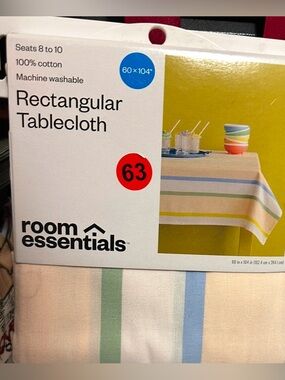Room Essentials Striped Rectangular Tablecloth in Cream with Blue & Green
